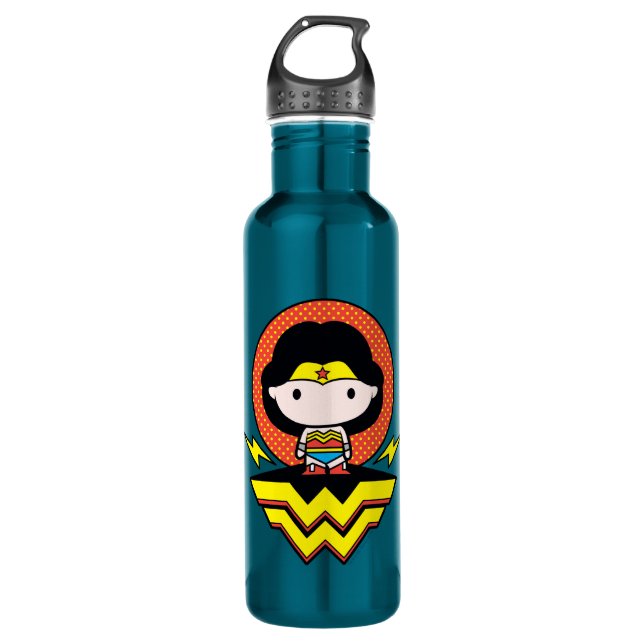 Chibi Wonder Woman With Polka Dots and Logo 710 Ml Water Bottle (Front)