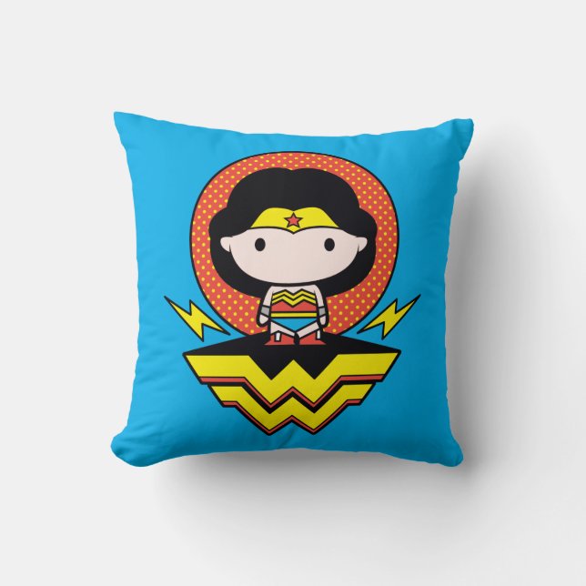 Chibi Wonder Woman With Polka Dots and Logo Cushion (Front)