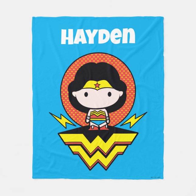 Chibi Wonder Woman With Polka Dots and Logo Fleece Blanket (Front)