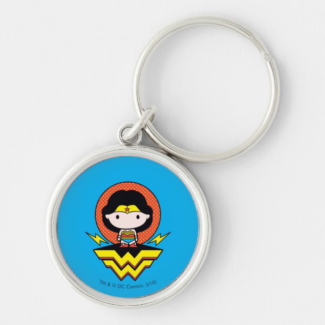 Chibi Wonder Woman With Polka Dots and Logo Key Ring (Front)