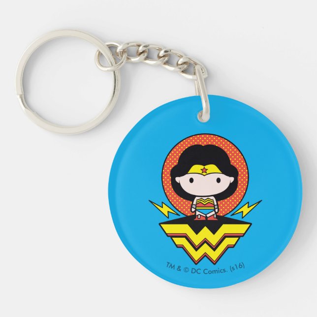 Chibi Wonder Woman With Polka Dots and Logo Key Ring (Front)