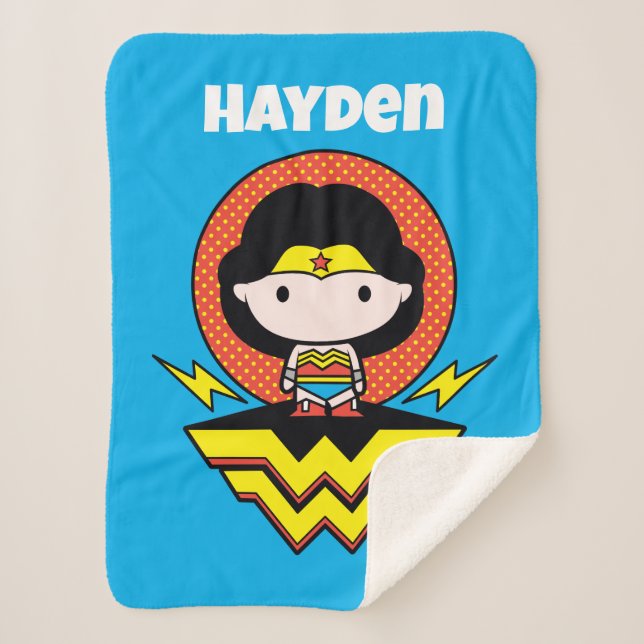 Chibi Wonder Woman With Polka Dots and Logo Sherpa Blanket (Front)