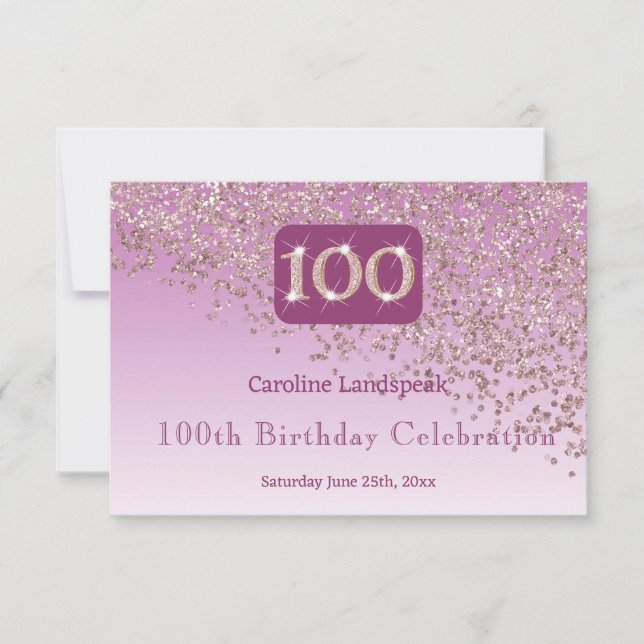 Chic 100 Birthday Rose Gold Glitter RSVP Card (Front)