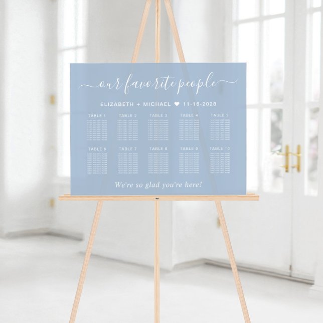 Chic 10 Table Dusty Blue Wedding Seating Acrylic Sign (Creator Uploaded)