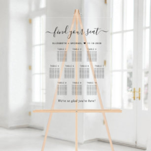 Chic 10 Table Wedding Seating Acrylic Sign