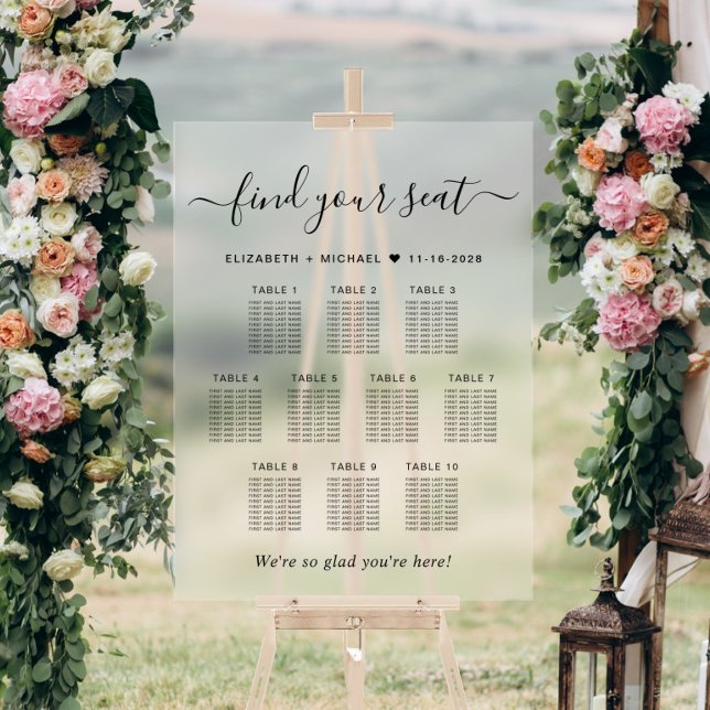 Chic 10 Table Wedding Seating Frosted Acrylic Sign (Creator Uploaded)