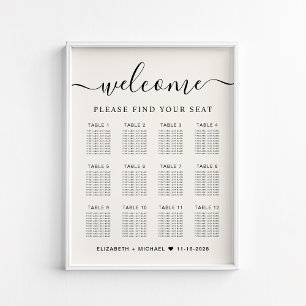 Chic 12 Table Cream Wedding Seating Chart
