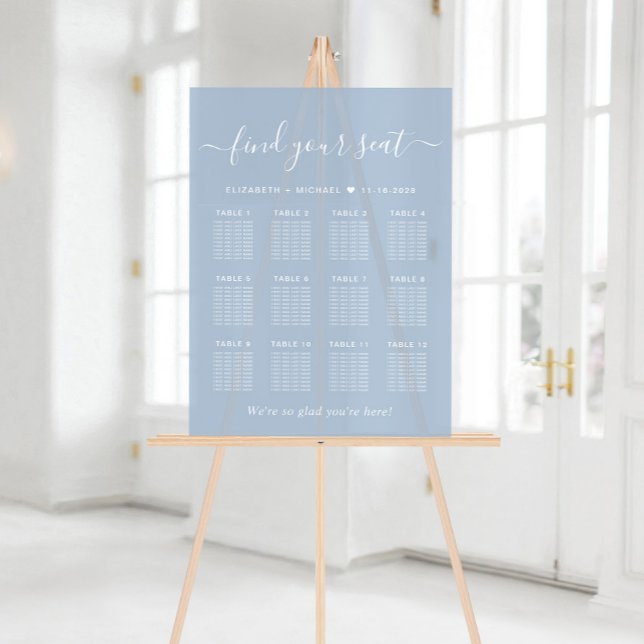 Chic 12 Table Dusty Blue Wedding Seating Frosted Acrylic Sign (Creator Uploaded)