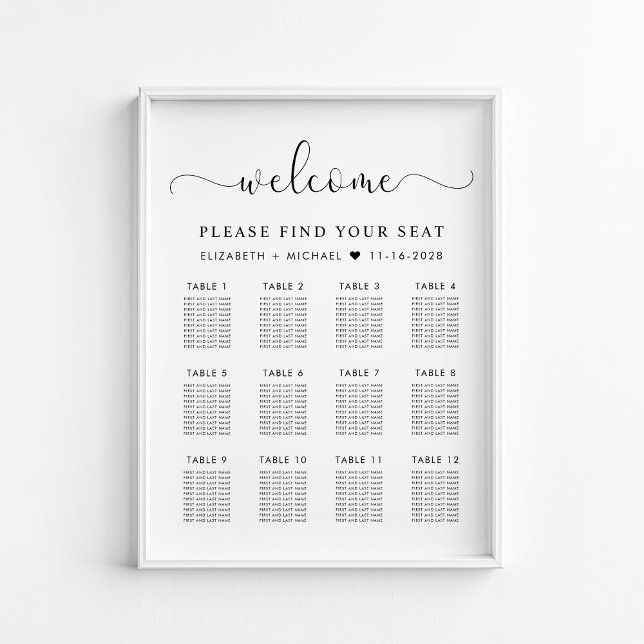 Chic 12 Table Wedding Seating Chart (Creator Uploaded)