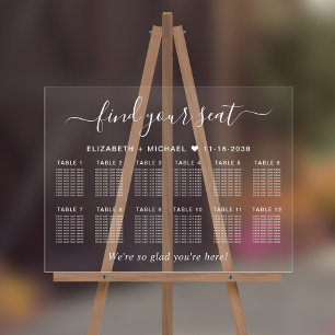 Chic 12 Table White Wedding Seating Acrylic Sign