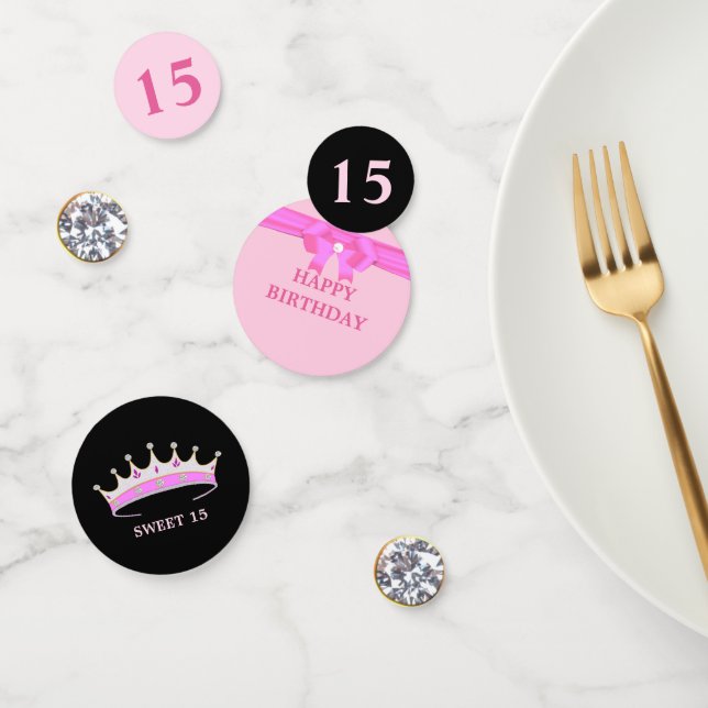 Chic 15th, 16th Birthday on Rose Gold & Black Confetti (Group)