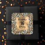 Chic 16th Birthday Leopard Pattern Square Sticker<br><div class="desc">Sweet 16 birthday stickers feature a gold faux foil square over a stylish leopard print pattern,  fun to make your own personalised labels for party favours,  envelopes and more. MATCHING items in our collection.</div>