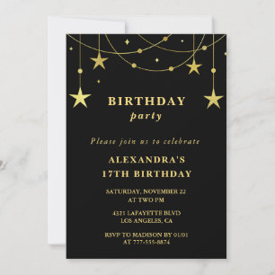 Chic 17th birthday Party invite Gold Stars