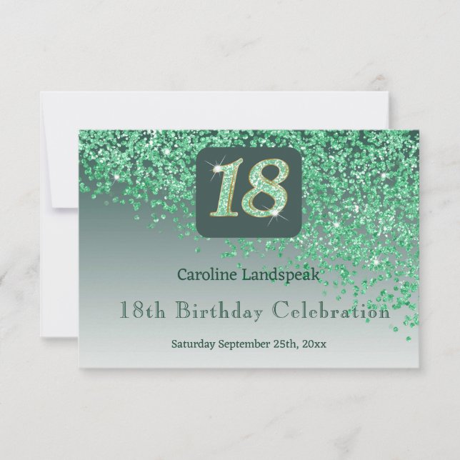 Chic 18 Birthday Green Glitter RSVP (Front)