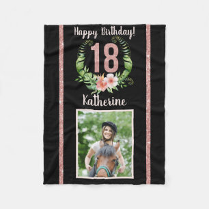 Chic 18th Birthday Pink Glitter Name Photo Fleece  Blanket