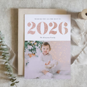Chic 2022 Rose Gold Glitter Happy New Year Photo Holiday Card