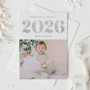 Chic 2022 Silver Glitter Happy New Year Photo Holi Holiday Postcard