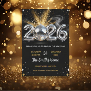Chic 2026 New Year' Eve Party Gold Glitter Black  Invitation