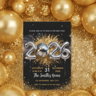 Chic 2026 New Year' Eve Party Gold Glitter Black  Invitation