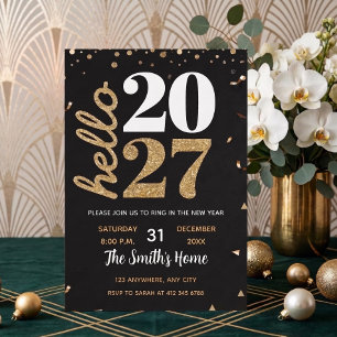 Chic 2027 New Year' Eve Party Gold Glitter Black Invitation
