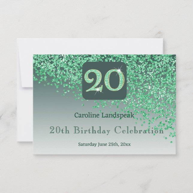 Chic 20 Birthday Green Glitter RSVP (Front)