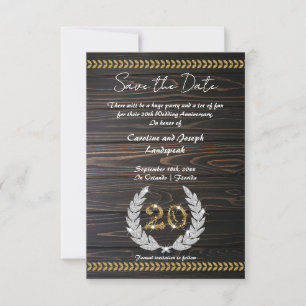 Chic 20th Anniversary Wood & Gold  Save the Date Invitation