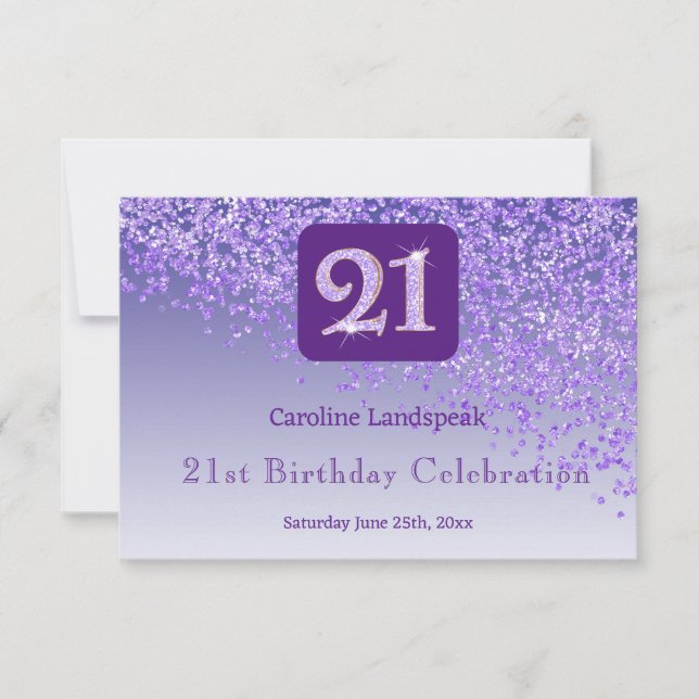 Chic 21 Birthday Purple Glitter RSVP (Front)