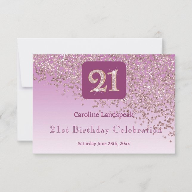 Chic 21 Birthday Rose Gold Glitter RSVP (Front)