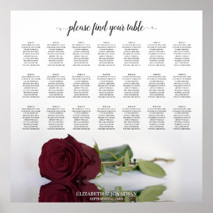 Chic 21 Table Burgundy Rose Wedding Seating Chart