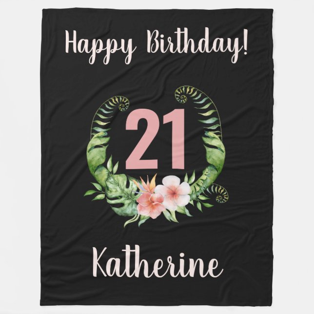 Chic 21st Birthday Black Girl Name   Fleece Blanket (Front)