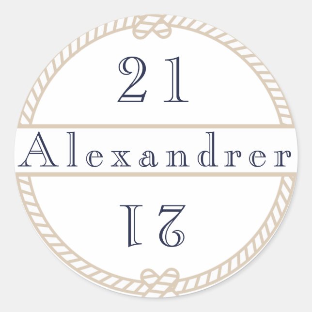 Chic 21st Birthday Gold Tan Nautical Name  Classic Round Sticker (Front)