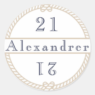 Chic 21st Birthday Gold Tan Nautical Name  Classic Round Sticker