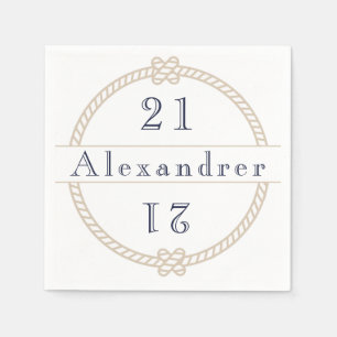 Chic 21st Birthday Gold Tan Nautical Name   Napkin