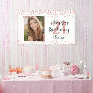Chic 21st Birthday Rose Gold Glitter Photo Banner