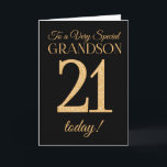 Chic 21st Gold-effect Black Grandson Birthday Card<br><div class="desc">A chic 21st Birthday Card for a 'Very Special Grandson',  with a number 21 composed of gold-effect numbers and the word 'Grandson',  in gold-effect,  on a black background. The inside message,  which you can change if you wish,  is 'Happy Birthday'</div>