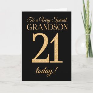 Chic 21st Gold-effect Black Grandson Birthday Card