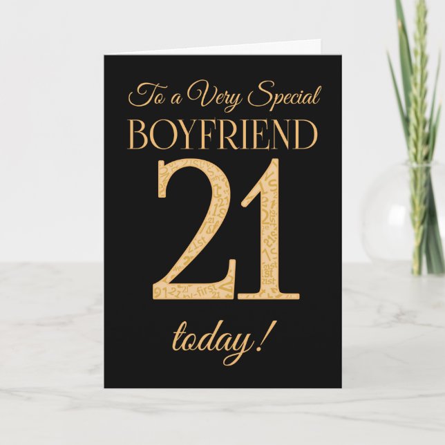 Chic 21st Gold-effect on Black Boyfriend Birthday Card (Front)