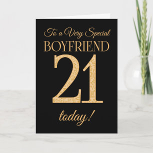 Chic 21st Gold-effect on Black Boyfriend Birthday Card