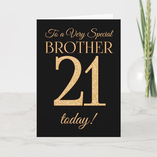 Chic 21st Gold-effect on Black, Brother Birthday Card (Front)