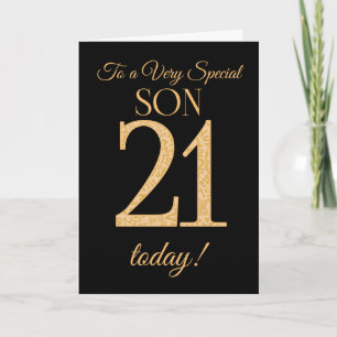 Chic 21st Gold-effect on Black for Son Birthday Card