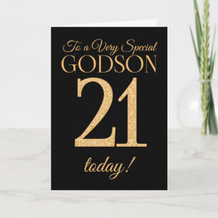 Chic 21st Gold-effect on Black, Godson Birthday Card