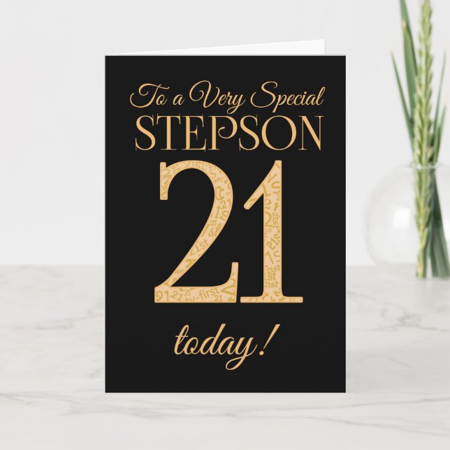 Chic 21st Gold-effect on Black, Stepson Birthday Card (Front)
