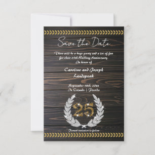 Chic 25th Anniversary Wood & Gold  Save the Date Invitation