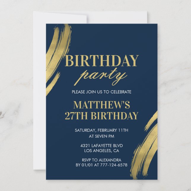 Chic 27th birthday invitations Party boy Navy (Front)