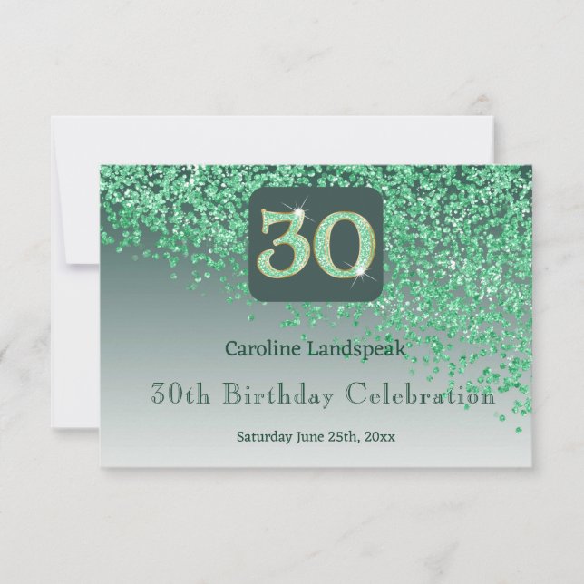 Chic 30 Birthday Green Glitter RSVP (Front)