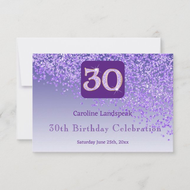 Chic 30 Birthday Purple Glitter RSVP (Front)