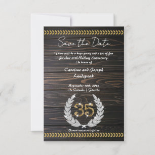 Chic 35th Anniversary Wood & Gold  Save the Date Invitation