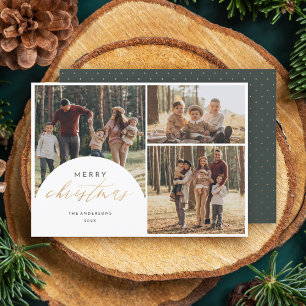 Chic 3 Photo Collage Arch Merry Christmas Photo Holiday Card