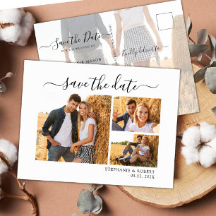 Chic 3 Photo Collage Wedding Budget Save The Date Announcement Postcard