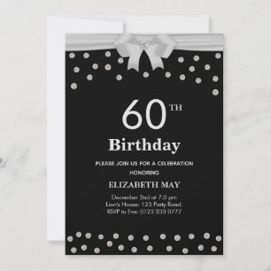 Chic 40th, 60th Birthday with Diamonds on Black Invitation